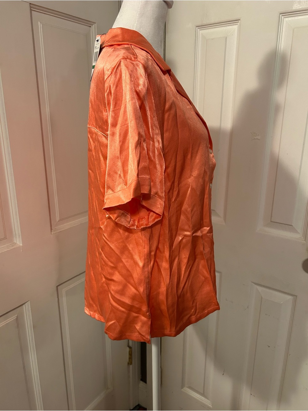 NWT Nautica Orange Satin Camp Shirt - Women's Short Sleeve Button-Up - Picture 6 of 7